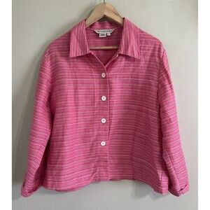 David Brooks Linen-cotton Blend PinkTops Womens Size L Long Sleeve Button Shirt